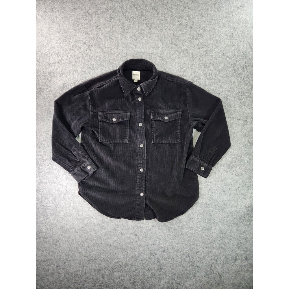 Kensie Jeans Shacket Womens Small Black‎ Snap Long Sheeve Pockets Corduroy
